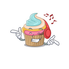 Listening music rainbow cupcake cartoon character concept