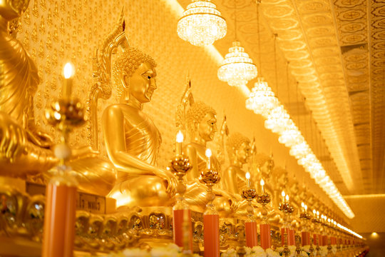 29 Buddha statues enshrined within Wachira Tham Cathedral The Buddhas of Anantara, Universe Or the Thai people call The golden temple at Ancient City 