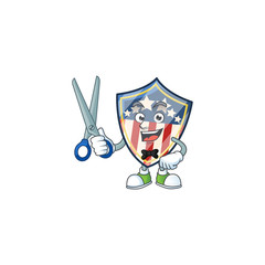 Happy smiling barber vintage shield badges USA mascot design style