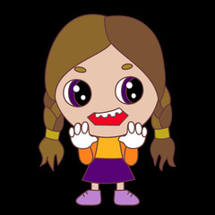 emoji with undead ghoul girl from zombie horror movie with rotten teeth seeking for your brains, simple hand drawn emoticon, vector chibi art with characters