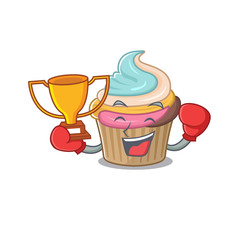 fantastic Boxing winner of rainbow cupcake in mascot cartoon design