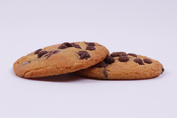 Top view of chocolate cookies isolated on a white background