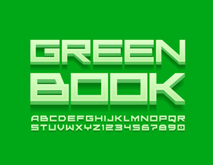 Obraz premium Vector stylish logo Green Book. Modern 3D Font. Creative Alphabet Letters and Numbers.