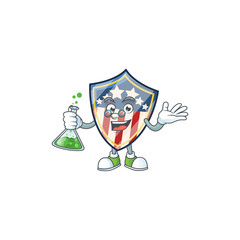 A genius Professor vintage shield badges USA cartoon character with glass tube