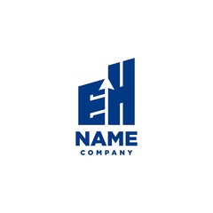 EH monogram logo with a negative space style arrow up design template