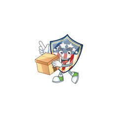 A charming vintage shield badges USA mascot design style having a box