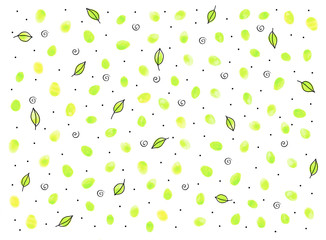 Simple spring background with watercolor eggs and dots. Happy Easter. Hand drawn, light, soft, pastel