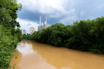 The Ihme, a river in Hanover, Germany full of mud due to heavy rain