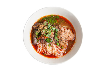 Nam ngiao Rice Noodle is Northern Thai food with Top view 