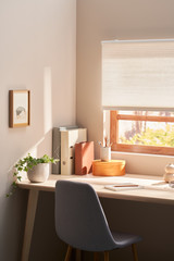 Chair and desk in cozy workplace