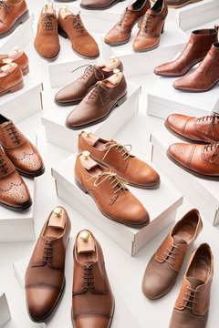 Fancy male leather shoes with boxes