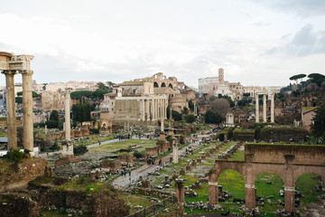 Fototapeta na wymiar Ruins at the Forum Romanum in Rome, Italy