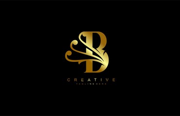 B Linked Abstract Flourish Gold Color Monogram Shape Vector Logo