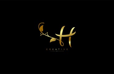 Letter H Logotype Linked Simple Monogram Flourishes Gold Color