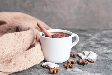 Obraz na płótnie Canvas Cup of hot chocolate on grunge background