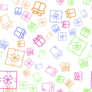 Gift boxes and parcels. Seamless vector pattern. Colorful background texture