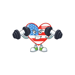 Independence day love mascot icon on fitness exercise trying barbells