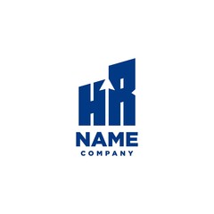 HR monogram logo with a negative space style arrow up design template