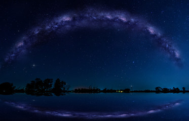 Panorama blue night sky milky way and star on dark background.Universe filled with stars, nebula...