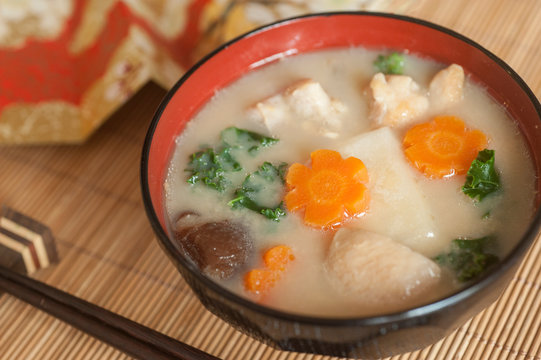Japanese New Year Traditional Food, Ozo-ni, Osyogatsu soup with mochi