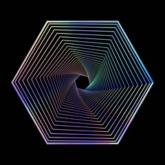 color hexagon on black background,abstract geometric background of polygons,holographic geometric figure,