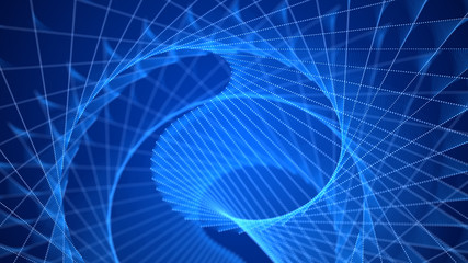 Grid texture. Wireframe surface tunnel. Abstract grid on background. Big data. 3d rendering.