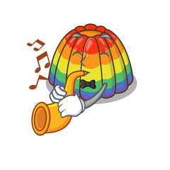mascot design concept of rainbow jelly playing a trumpet