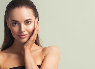 Beauty woman skin care spa concept long hair healthy skin model