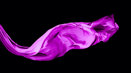 Smooth elegant purple transparent cloth isolated on black background.