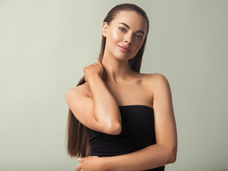 Obraz premium Beauty woman skin care spa concept long hair healthy skin model