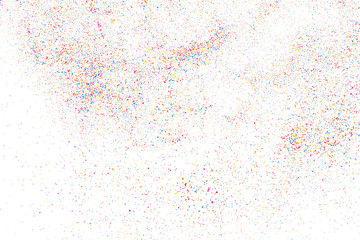 Abstract Explosion of Confetti. Colorful Grainy Texture Isolated on White Background. Colored Stains and Blots. Vector Overlay Elements. Digitally Generated Image. Illustration, EPS 10.