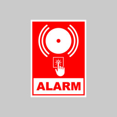 Illustration design of alarm sign with bell and hand shape white color