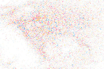 Abstract Explosion of Confetti. Colorful Grainy Texture Isolated on White Background. Colored Stains and Blots. Vector Overlay Elements. Digitally Generated Image. Illustration, EPS 10.