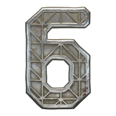 Industrial metal number 6 on white background 3d