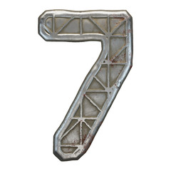 Industrial metal number 7 on white background 3d