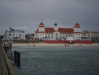 View from famous pier to old seaside resort Binz on Rugia island, Germany 