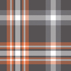 Plaid pattern vector. Seamless dark grey and carrot orange check plaid background for autumn and winter flannel shirt, scarf, blanket, or other modern textile design.