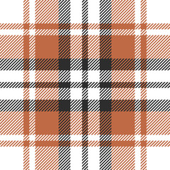 Orange plaid pattern vector. Seamless check plaid background texture in brown, orange, and white for autumn and winter flannel shirt, scarf, blanket, or other modern textile design.