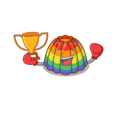 fantastic Boxing winner of rainbow jelly in mascot cartoon design