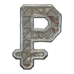 Industrial metal symbol rouble on white background 3d