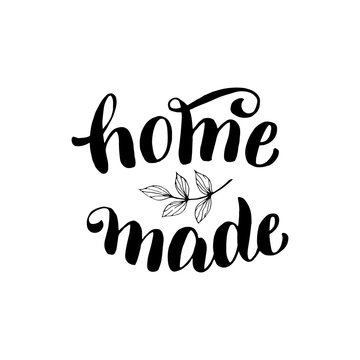 Home made lettering icon. Hand made product font design. Sticker, label, tag, package typography illustration. Vector eps 10.