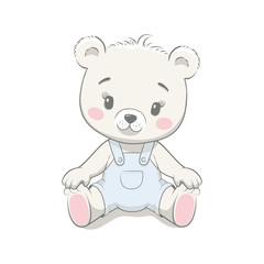 Cute baby bear cartoon vector illustration. Illustration in hand drawing style for baby shower. Greeting card, party invitation, fashion clothes t-shirt print.