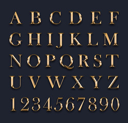 Gold letters and numbers on a gray background.