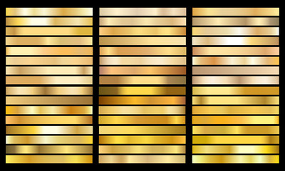 Set gold gradient Chrome color foil texture background. vector golden, copper brass and metal  template.