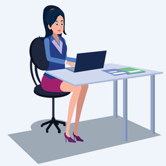 Women in office clothes. Beautiful woman in business clothes. Vector illustration. On cartoons style. Board view background.