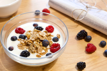 healthy breakfast with muesli and berries
