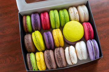 sweet French macarons cookies in a box