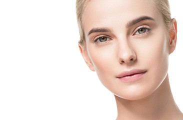 Obraz na płótnie Canvas Woman beautiful clean skin face natural healthy make up