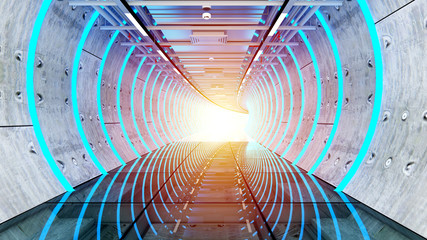 Underground railway tunnel Clear glass flooring 3D rendering