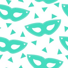 Carnival mask vector seamless patterns. Colorful patterns in red, yellow and teal colors. 